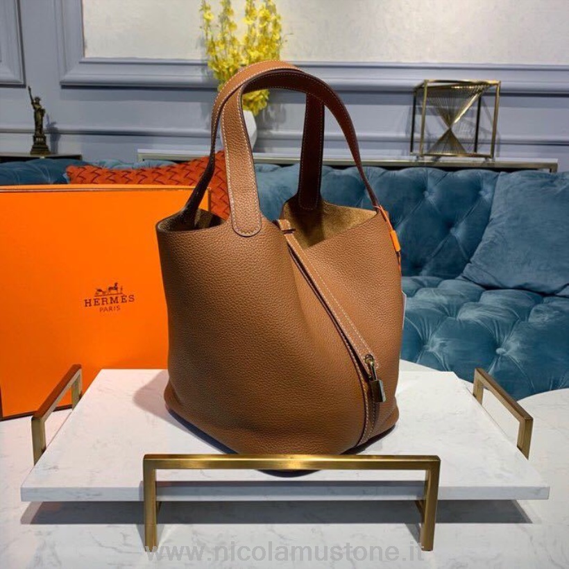 γνήσιας ποιότητας Hermes Picotin τσάντα κλειδαριάς 22cm Togo από δέρμα μοσχαριού ραμμένο χρυσό μαύρισμα