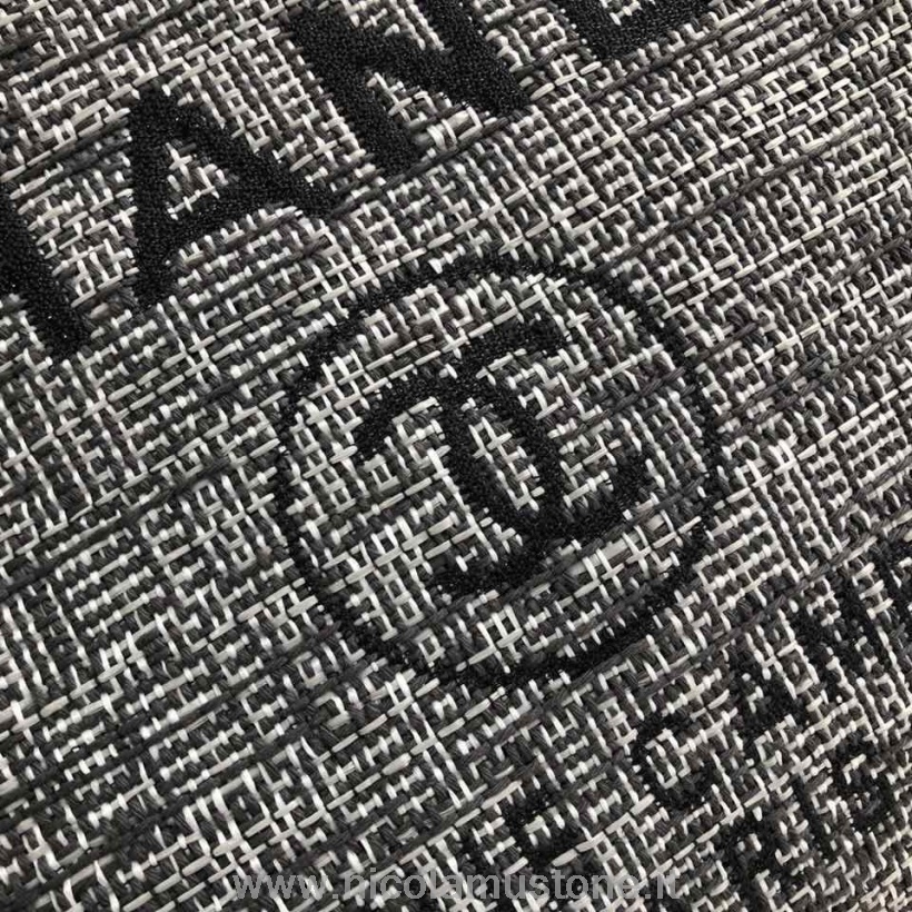 αυθεντική ποιότητα Chanel Deauville Tote 38cm Raffia πάνινη τσάντα φθινόπωρο/χειμώνας 2019 συλλογή μαύρο/άσπρο