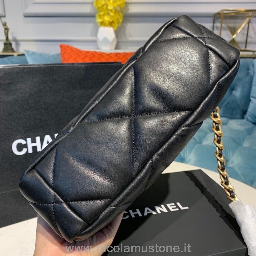 γνήσιας ποιότητας Chanel 19 Flap Bag 25cm δέρμα κατσίκας συλλογή φθινόπωρο/χειμώνας 2019 μαύρο