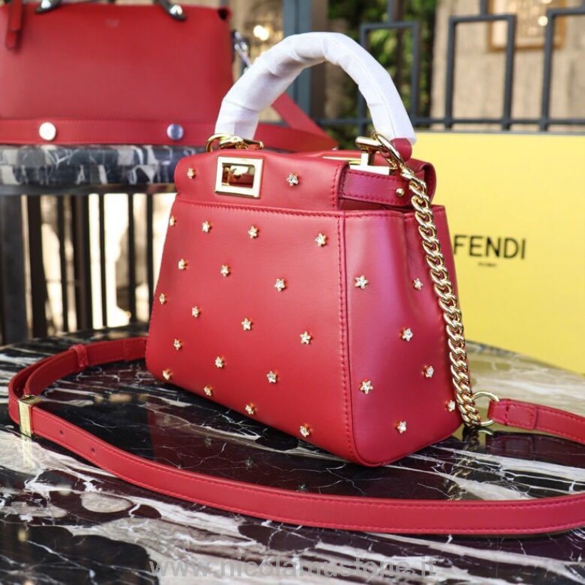 αρχικής ποιότητας Fendi Mini Peekaboo τσάντα με χάντρες 20cm δέρμα μοσχαριού συλλογή άνοιξη/καλοκαίρι 2019 κόκκινο