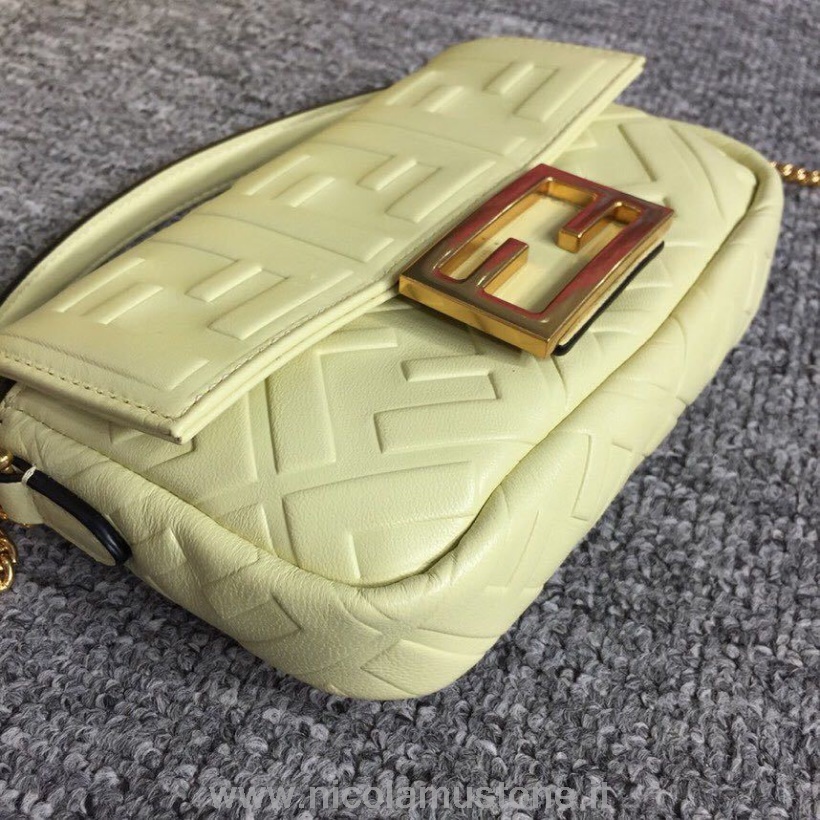 γνήσιας ποιότητας Fendi Ff ανάγλυφη τσάντα μπαγκέτα 18cm συλλογή άνοιξη/καλοκαίρι 2019 κίτρινο