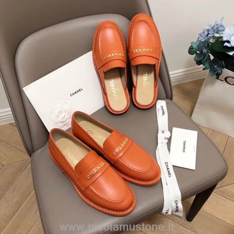 πρωτότυπης ποιότητας Chanel X Pharrell Capsule Collection Mules/loafers Calfskin Leather άνοιξη/καλοκαίρι 2019 συλλογή πορτοκαλί