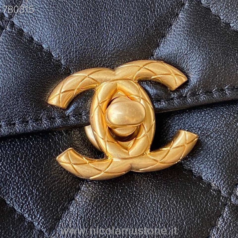 γνήσιας ποιότητας τσάντα με πτερύγια Chanel 22cm As3011 χρυσό υλικό από δέρμα μοσχαριού φθινόπωρο/χειμώνας 2021 συλλογή μαύρο