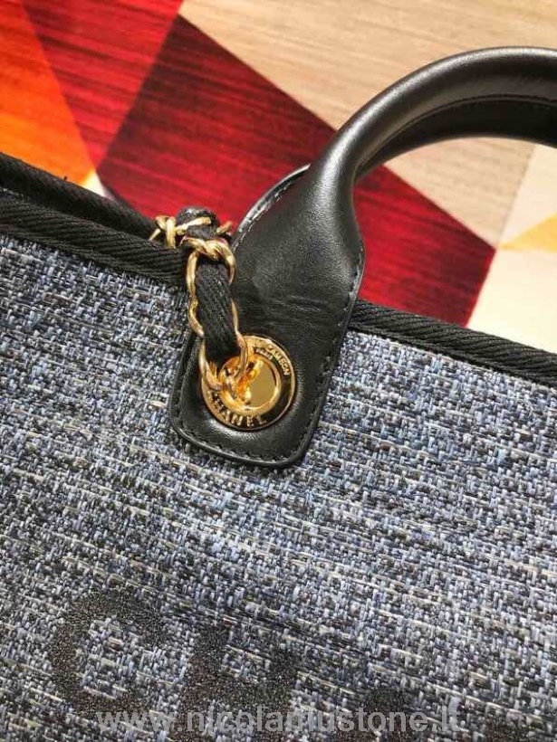 Πρωτότυπος ποιότητας Chanel Deauville Tote 38cm πάνινη τσάντα άνοιξη/καλοκαίρι 2019 συλλογή μαύρο/σκούρο τζιν