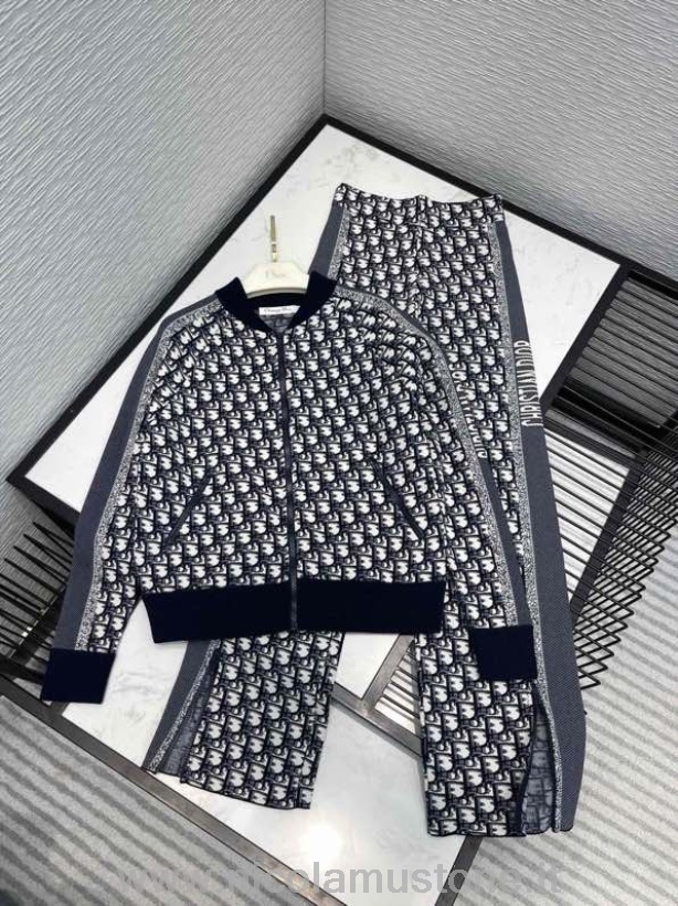 αυθεντική ποιότητα Christian Dior λοξό πλεκτό σακάκι και παντελόνι σετ κασμίρ συλλογή φθινόπωρο/χειμώνας 2021 μπλε