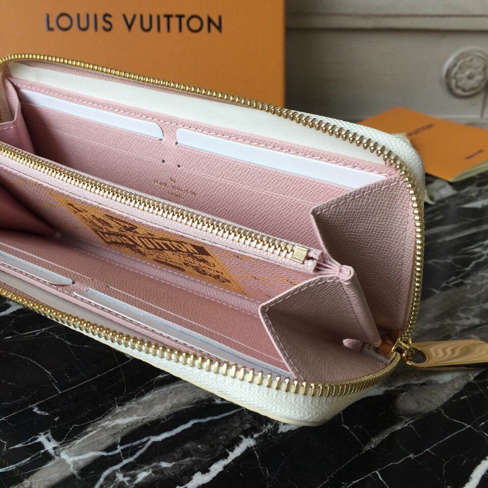 γνήσιας ποιότητας Louis Vuitton Clemence πορτοφόλι Trompe Loeil Print Damier Azur καμβάς φθινόπωρο/χειμώνας 2018 συλλογή N60109 ροζ