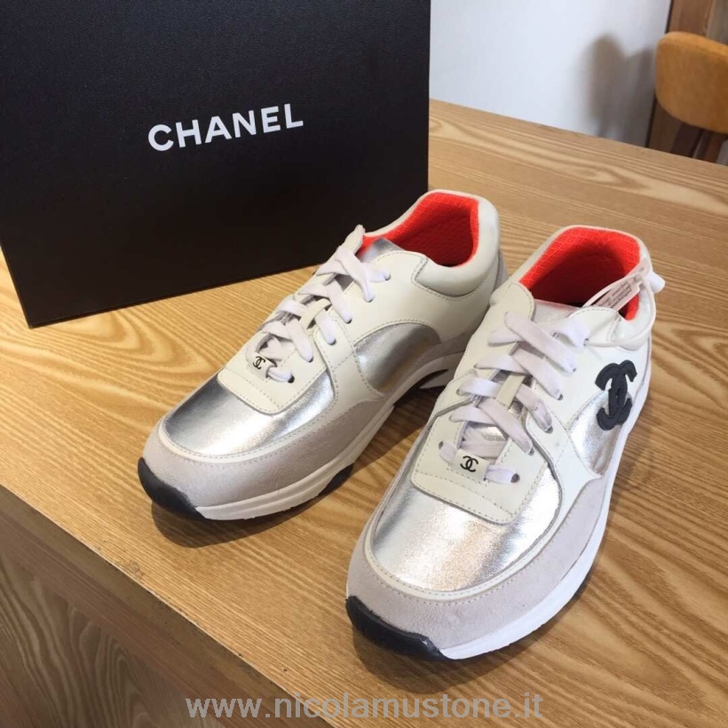 γνήσιας ποιότητας νάιλον αθλητικά αθλητικά παπούτσια Chanel G34360 δέρμα σουέτ από δέρμα αρνιού συλλογή άνοιξη/καλοκαίρι 2019 λευκό/γκρι/ασημί/πορτοκαλί