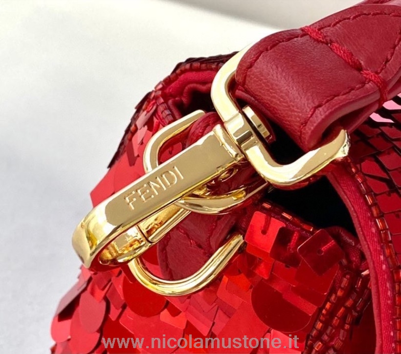 γνήσιας ποιότητας Fendi Ff παγιέτα διακοσμημένη τσάντα μπαγκέτας 28cm συλλογή άνοιξη/καλοκαίρι 2021 κόκκινο