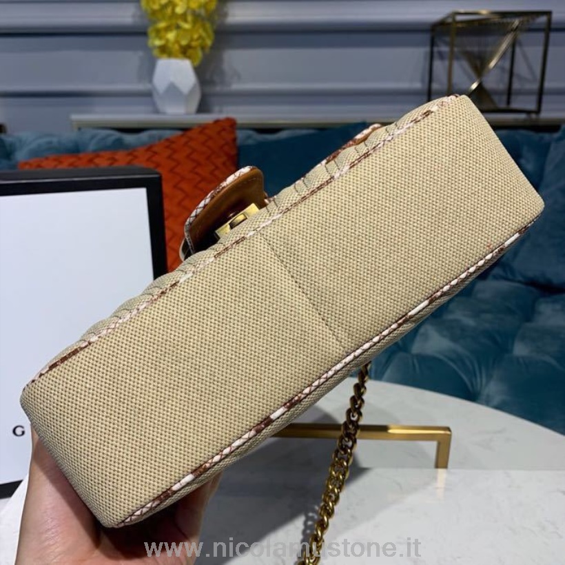 γνήσιας ποιότητας Gucci Gg Marmont Raffia ψάθινη τσάντα ώμου 26cm 443497 Pre-fall/winter 2019 Collection Cream/καφέ/μπεζ