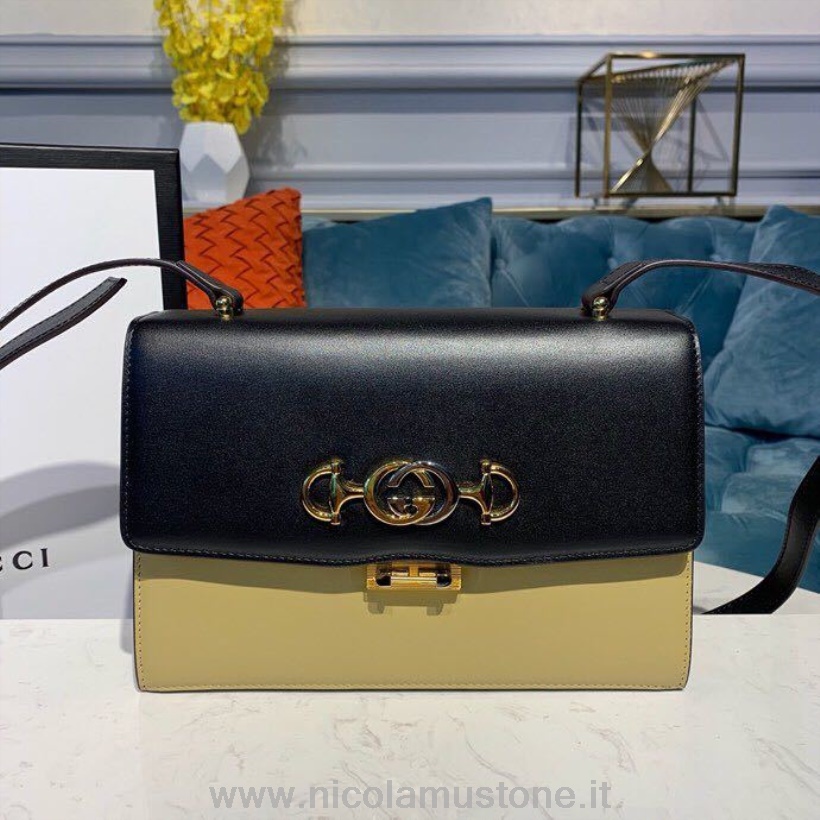 γνήσιας ποιότητας τσάντα ώμου Gucci Zumi 26cm 576388 λείο δέρμα μοσχαριού συλλογή Pre-fall/winter 2019 Black/beige