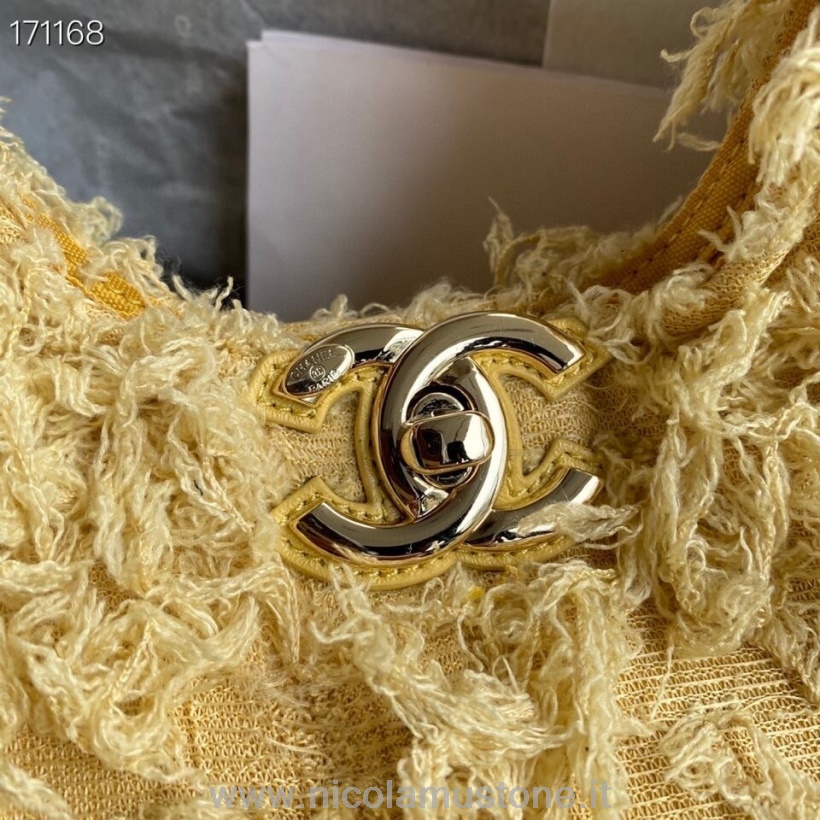 αρχικής ποιότητας Chanel Tweed Calfskin Hobo Bag 40cm χρυσό υλικό συλλογή φθινόπωρο/χειμώνας 2020 κίτρινο