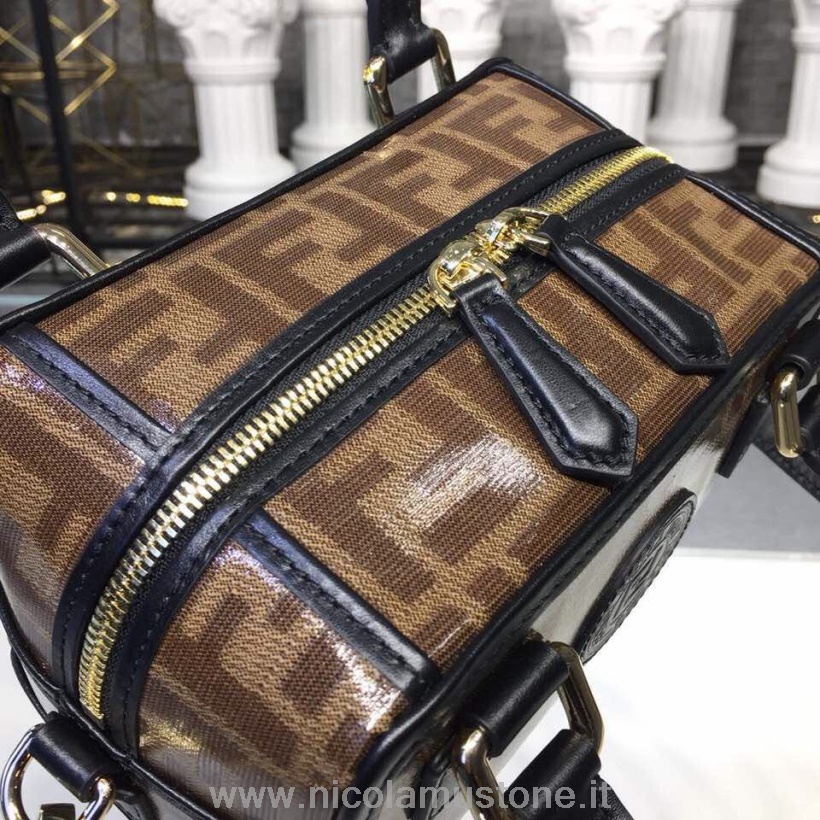γνήσιας ποιότητας Fendi Ff καμβάς διπλή λαβή 20cm τσάντα μπόουλινγκ φθινόπωρο/χειμώνας 2018 συλλογή καφέ/μαύρο
