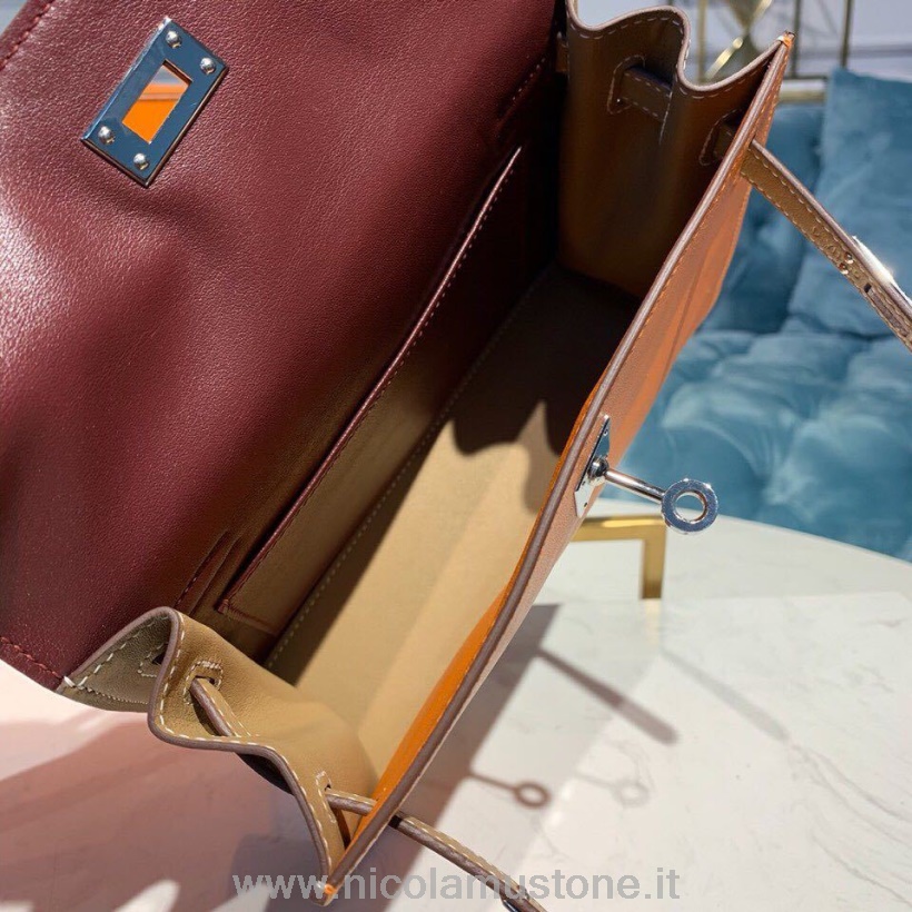 γνήσιας ποιότητας Hermes Kelly Danse τσάντα 25 εκ ασημί Hardware Swift δέρμα ημι-ραμμένο πορτοκαλί/μπορντό/trench