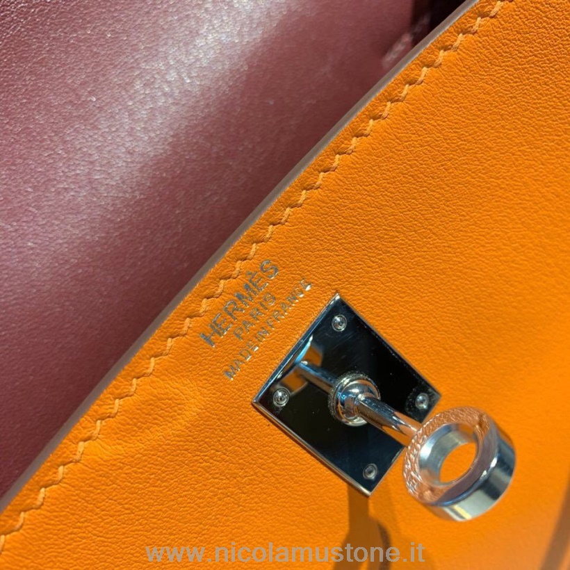 γνήσιας ποιότητας Hermes Kelly Danse τσάντα 25 εκ ασημί Hardware Swift δέρμα ημι-ραμμένο πορτοκαλί/μπορντό/trench