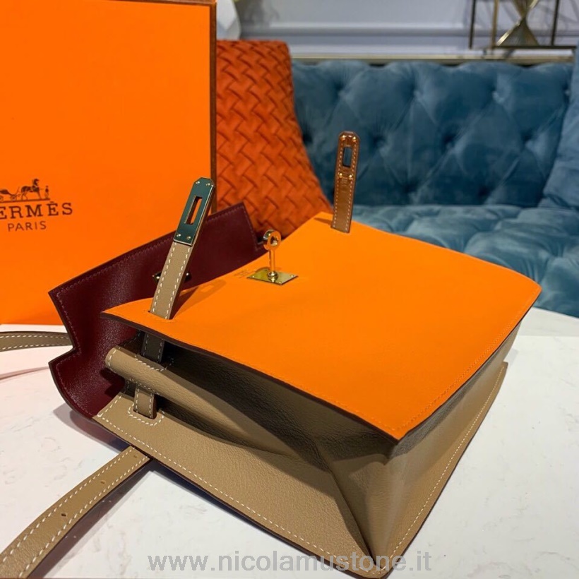 γνήσιας ποιότητας Hermes Kelly Danse τσάντα 25cm χρυσό Hardware Swift δέρμα ημι-ραμμένο πορτοκαλί/μπορντό/τρέφωμα