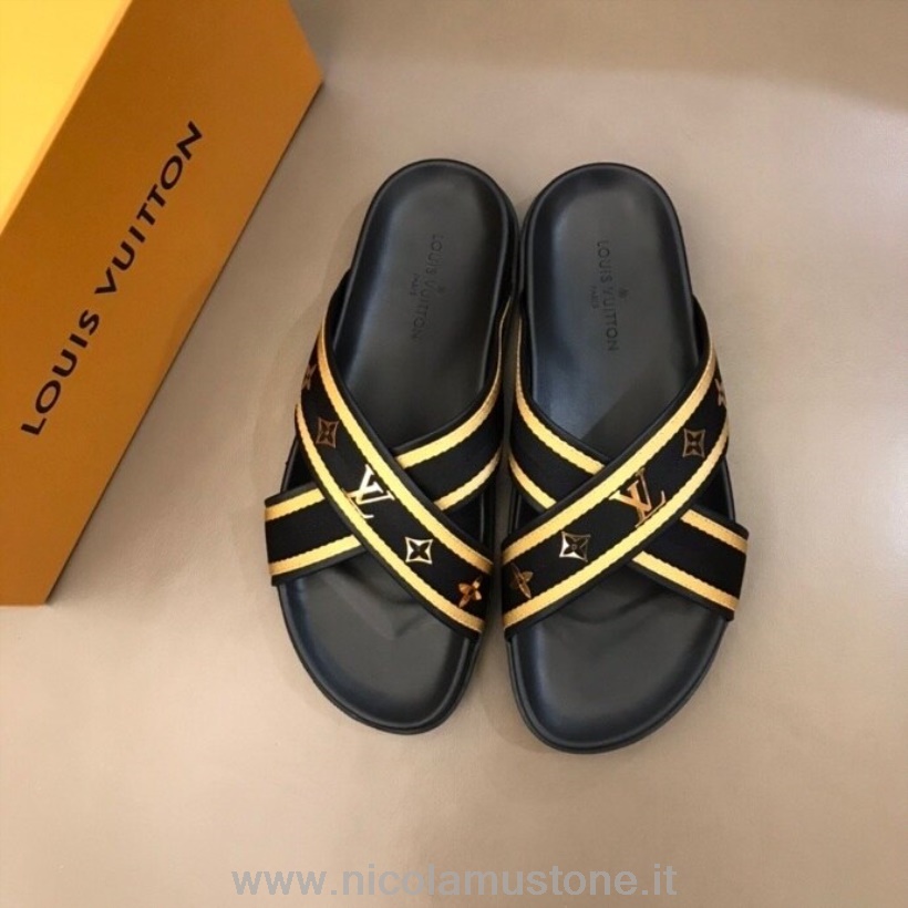 ανδρικά σανδάλια αυθεντικής ποιότητας Louis Vuitton Criss-cross Mules συλλογή άνοιξη/καλοκαίρι 2020 μαύρο/χρυσό