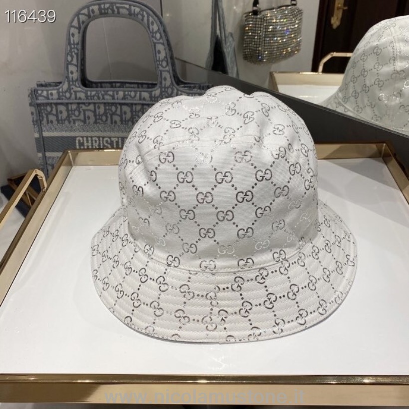 γνήσιας ποιότητας Gucci Gg λογότυπο καμβάς ζακάρ καπέλο κουβά ασημί συλλογή άνοιξη/καλοκαίρι 2020