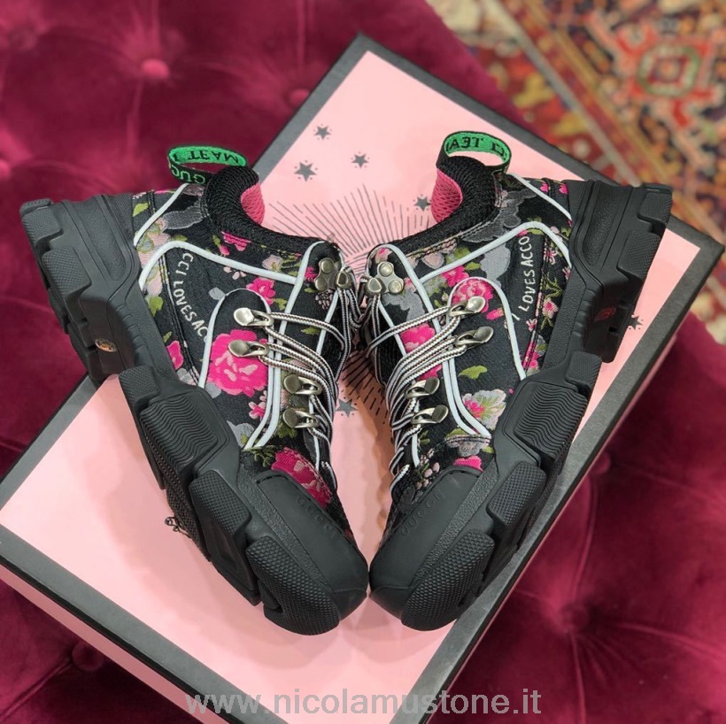 γνήσια ποιοτική Gucci Flashtrek Gg Sneakers δέρμα μοσχαριού φθινόπωρο/χειμώνας 2019 συλλογή λευκό/μαύρο φλοράλ