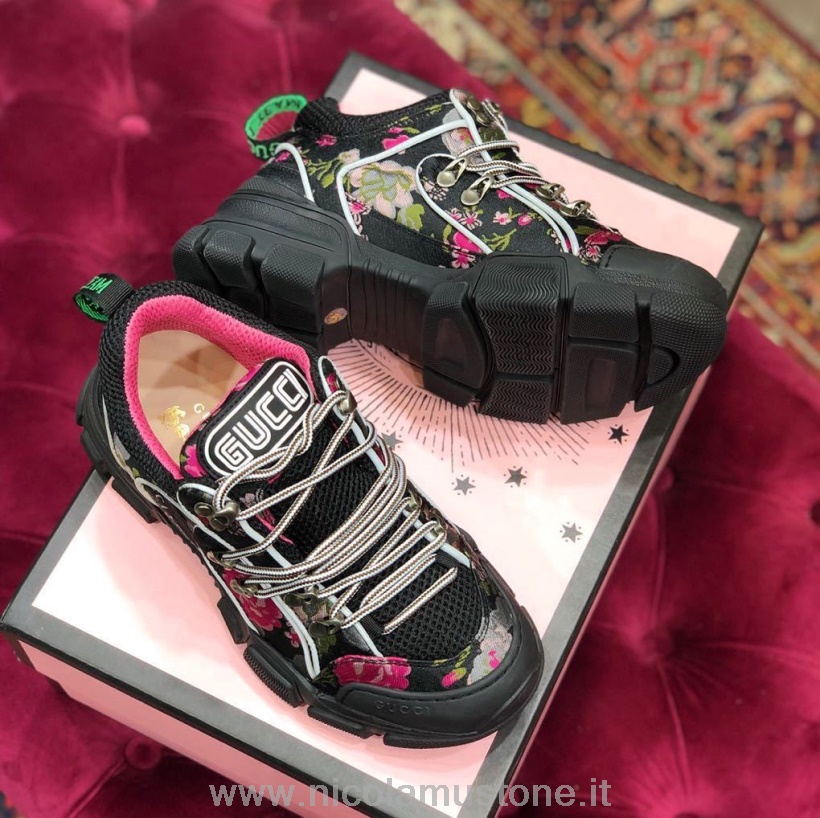 γνήσια ποιοτική Gucci Flashtrek Gg Sneakers δέρμα μοσχαριού φθινόπωρο/χειμώνας 2019 συλλογή λευκό/μαύρο φλοράλ