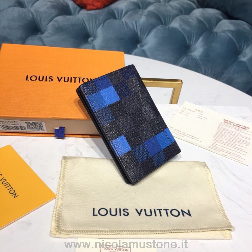 αρχικής ποιότητας Louis Vuitton Organizer τσέπης 12cm Damier Graphite Pixel καμβάς άνοιξη/καλοκαίρι 2019 συλλογή N60159 μπλε