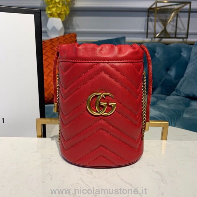 γνήσιας ποιότητας Gucci Gg Marmont Matelasse Mini Bucket Bag 18cm 575163 λείο δέρμα μοσχαριού συλλογή Pre-fall/winter 2019 Red