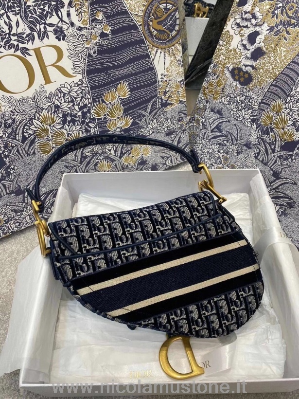 γνήσιας ποιότητας τσάντα σέλας Christian Dior 25cm λοξός κεντημένος βελούδο καμβάς σε χρυσό υλικό καμβάς φθινόπωρο/χειμώνας 2020 συλλογή μπλε