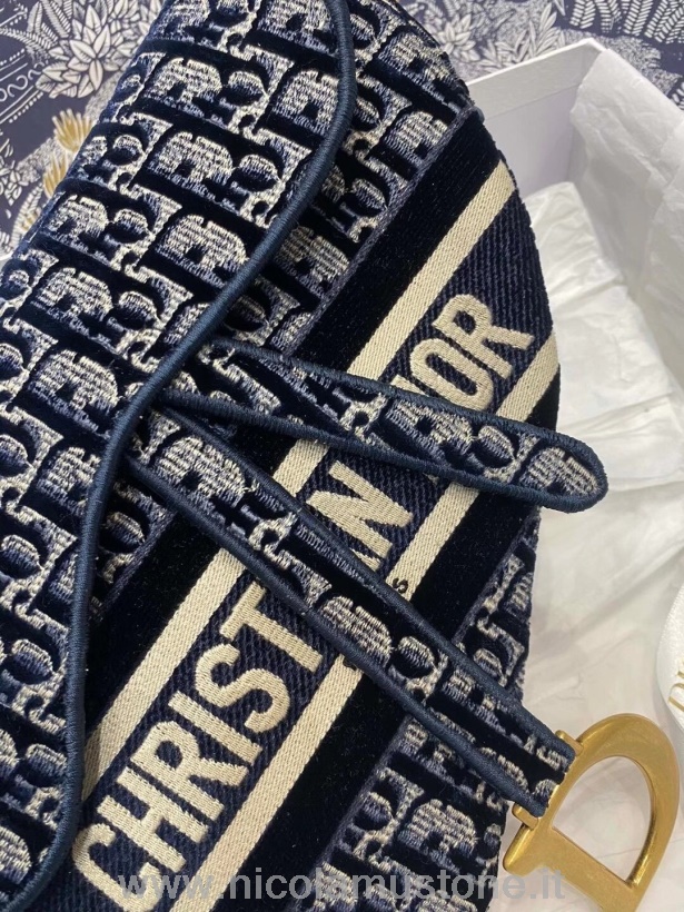 γνήσιας ποιότητας τσάντα σέλας Christian Dior 25cm λοξός κεντημένος βελούδο καμβάς σε χρυσό υλικό καμβάς φθινόπωρο/χειμώνας 2020 συλλογή μπλε