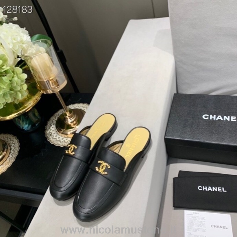 αρχικής ποιότητας Chanel Cc Logo Mules δέρμα μοσχαριού συλλογή φθινόπωρο/χειμώνας 2020 μαύρο