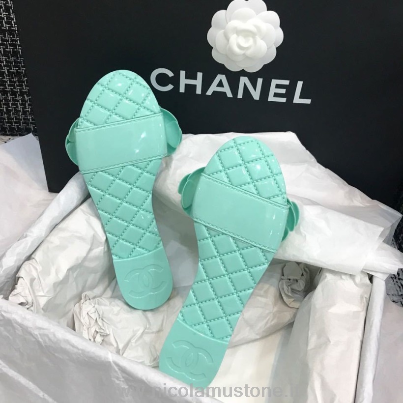 γνήσιας ποιότητας Chanel Camelia Flower Pvc ζελέ σανδάλια άνοιξη/καλοκαίρι 2020 συλλογή τιρκουάζ
