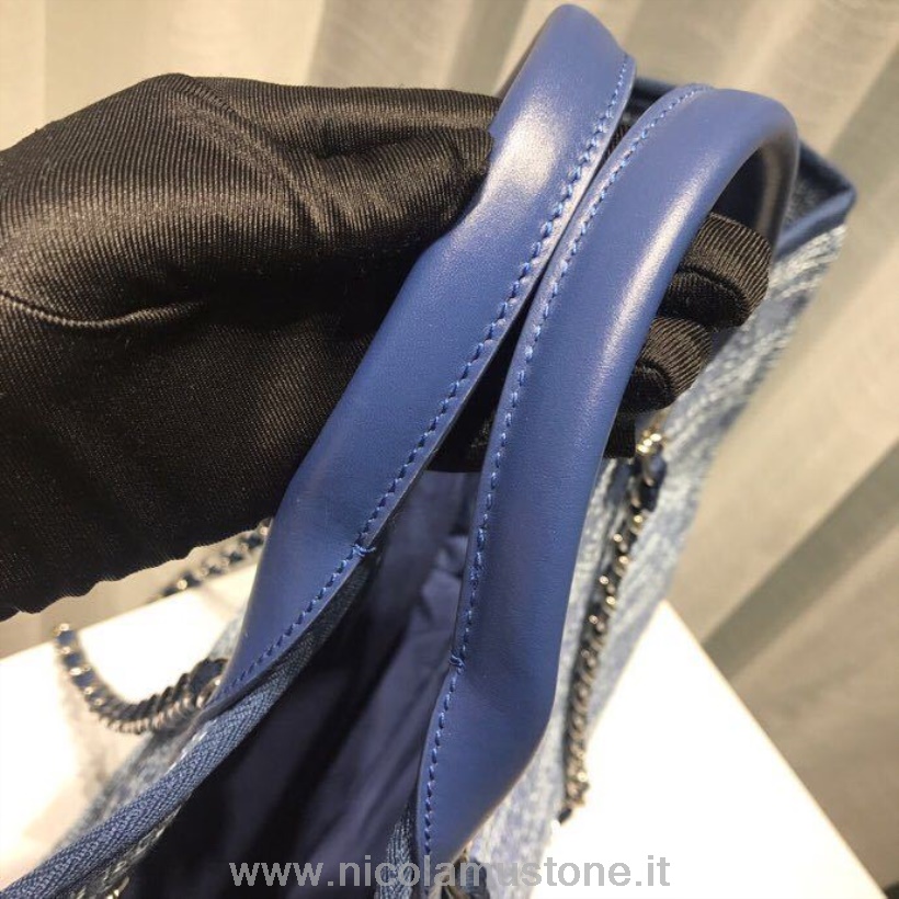 αυθεντική ποιότητα Chanel Deauville Tote 38cm πάνινη τσάντα άνοιξη/καλοκαίρι 2019 συλλογή μπλε/λευκό