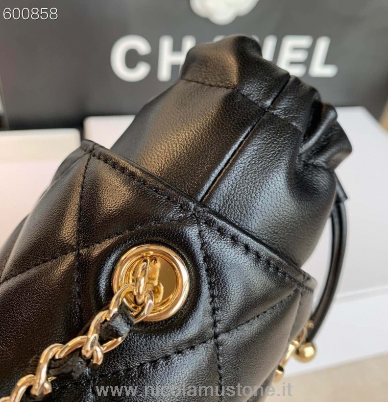 αρχικής ποιότητας Chanel κυκλική τσάντα ώμου 18cm δέρμα αρνιού χρυσό υλικό συλλογή φθινόπωρο/χειμώνας 2021 μαύρο
