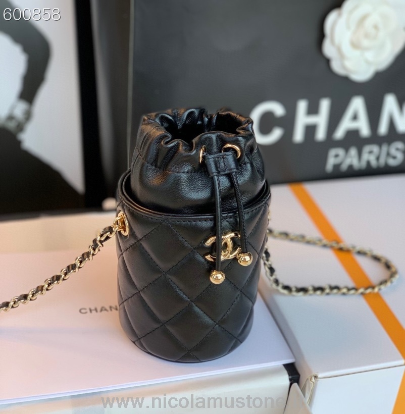 αρχικής ποιότητας Chanel κυκλική τσάντα ώμου 18cm δέρμα αρνιού χρυσό υλικό συλλογή φθινόπωρο/χειμώνας 2021 μαύρο