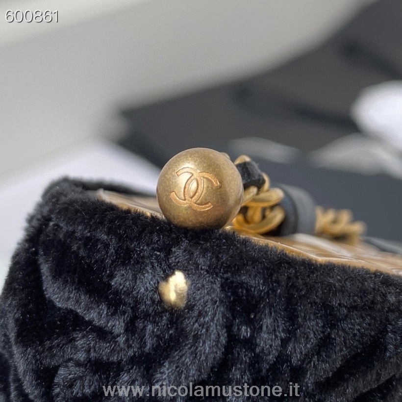 αυθεντική ποιοτική θήκη για κοσμήματα Chanel με αλυσίδα 12cm δέρμα αρνιού χρυσό υλικό συλλογή φθινόπωρο/χειμώνας 2021 μαύρο