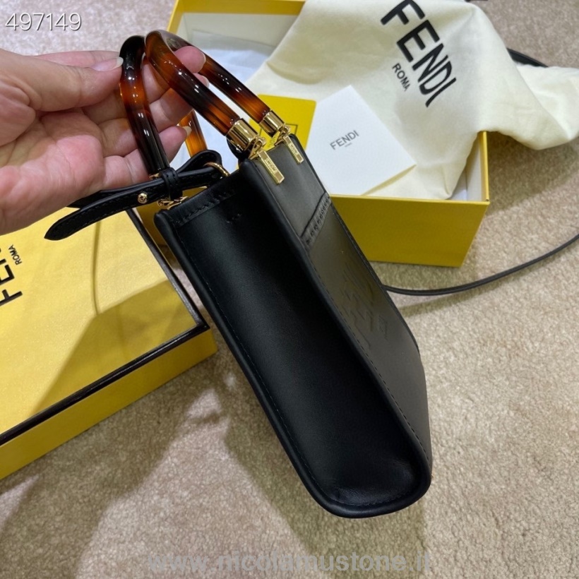 γνήσιας ποιότητας Fendi Mini Sunshine Shopper Tote Bag 18cm δέρμα μοσχαριού συλλογή φθινόπωρο/χειμώνας 2021 μαύρο