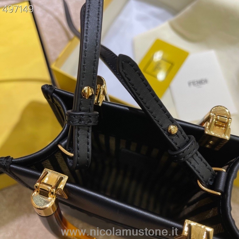 γνήσιας ποιότητας Fendi Mini Sunshine Shopper Tote Bag 18cm δέρμα μοσχαριού συλλογή φθινόπωρο/χειμώνας 2021 μαύρο
