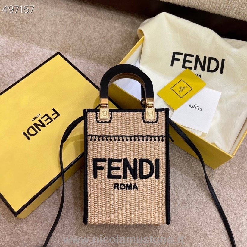 γνήσιας ποιότητας Fendi Mini Sunshine Shopper Tote Bag 18cm μπαστούνι/δέρμα μοσχαριού συλλογή μαύρισμα φθινόπωρο/χειμώνας 2021