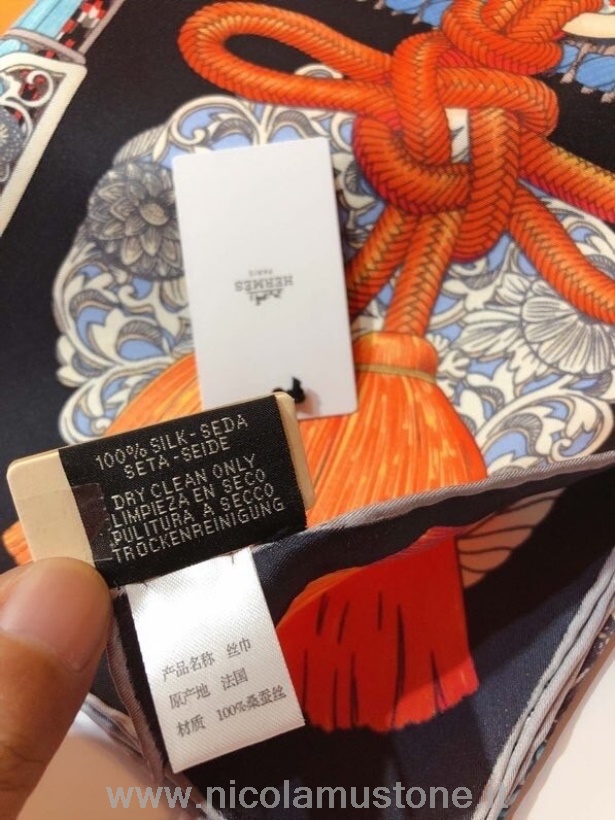 αυθεντική ποιότητα Hermes Samurai στολίδια μαντίλι σάλι 90cm συλλογή φθινόπωρο/χειμώνας 2020 μαύρο/πορτοκαλί