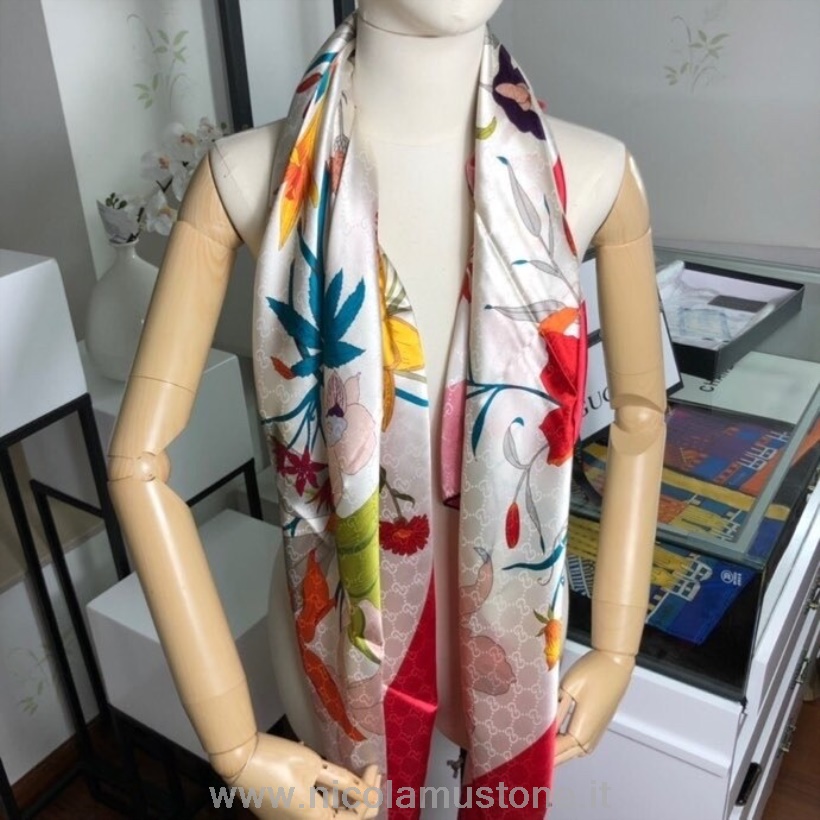 γνήσιας ποιότητας Gucci Floral μεταξωτό σάλι μαντήλι 140cm συλλογή φθινόπωρο/χειμώνας 2020 κόκκινο
