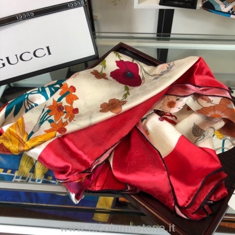 γνήσιας ποιότητας Gucci Floral μεταξωτό σάλι μαντήλι 140cm συλλογή φθινόπωρο/χειμώνας 2020 κόκκινο