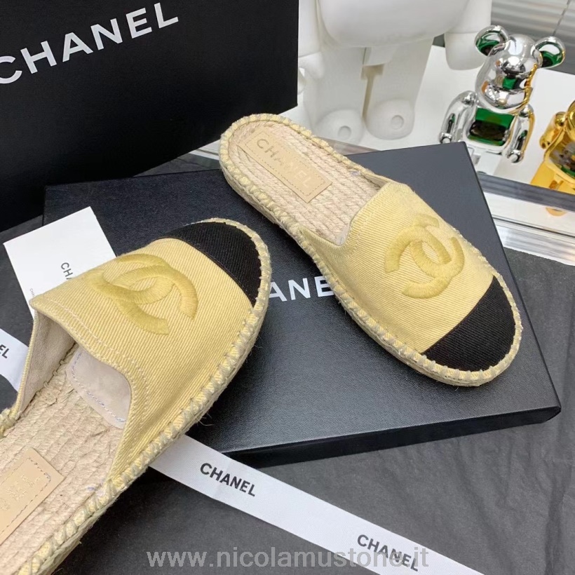 γνήσιας ποιότητας Chanel Espadrille Mules καμβάς/δέρμα αρνιού συλλογή φθινόπωρο/χειμώνας 2021 κίτρινο