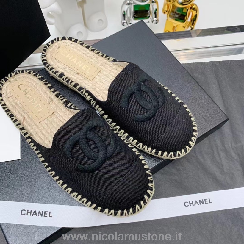 γνήσιας ποιότητας Chanel Espadrille Mules καμβάς/δέρμα αρνιού συλλογή φθινόπωρο/χειμώνας 2021 μαύρο