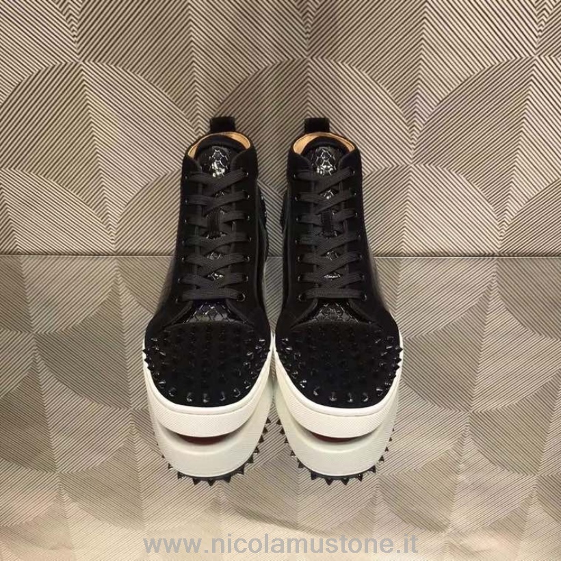γνήσιας ποιότητας Christian Louboutin Lou Spike ψηλά ανδρικά αθλητικά παπούτσια από δέρμα μοσχαριού συλλογή φθινόπωρο/χειμώνας 2021 μαύρο