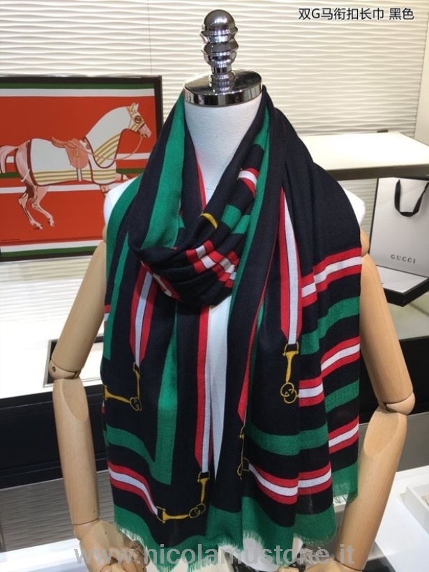 αυθεντική ποιότητα Gucci Horsebit μεταξωτό σάλι μαντήλι 200cm συλλογή φθινόπωρο/χειμώνας 2020 μαύρο/κόκκινο
