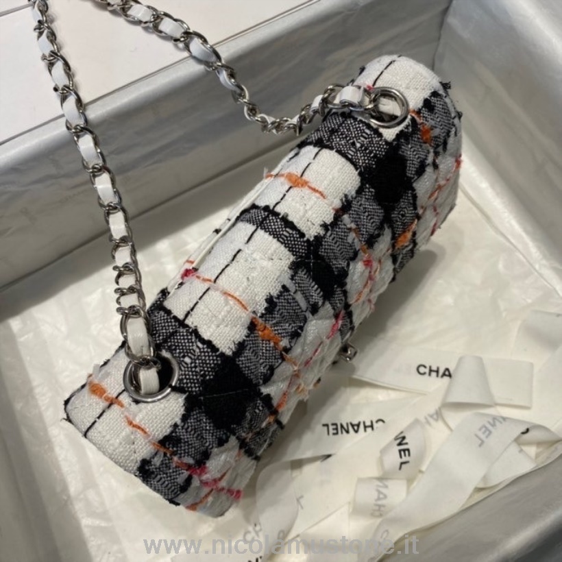 αρχικής ποιότητας τσάντα Mini Flap Chanel 20cm τουίντ/δέρμα αρνιού ασημί υλικό κρουαζέ συλλογή άνοιξη/καλοκαίρι 2022 λευκό/μαύρο/κόκκινο