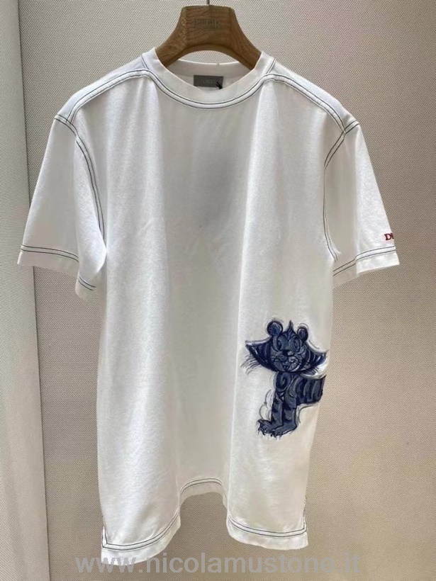 αυθεντικής ποιότητας Christian X Dior Kenny Scharf Tiger Oversized T-shirt άνοιξη/καλοκαίρι 2022 συλλογή λευκό