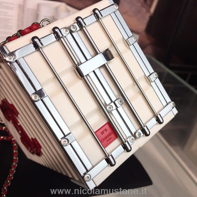 αυθεντικής ποιότητας Chanel κοντέινερ αποστολής Minaudiere τσάντα ρητίνης 20cm ασημί υλικό άνοιξη/καλοκαίρι 2019 πράξη 2 συλλογή λευκό