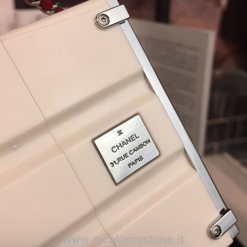 αυθεντικής ποιότητας Chanel κοντέινερ αποστολής Minaudiere τσάντα ρητίνης 20cm ασημί υλικό άνοιξη/καλοκαίρι 2019 πράξη 2 συλλογή λευκό