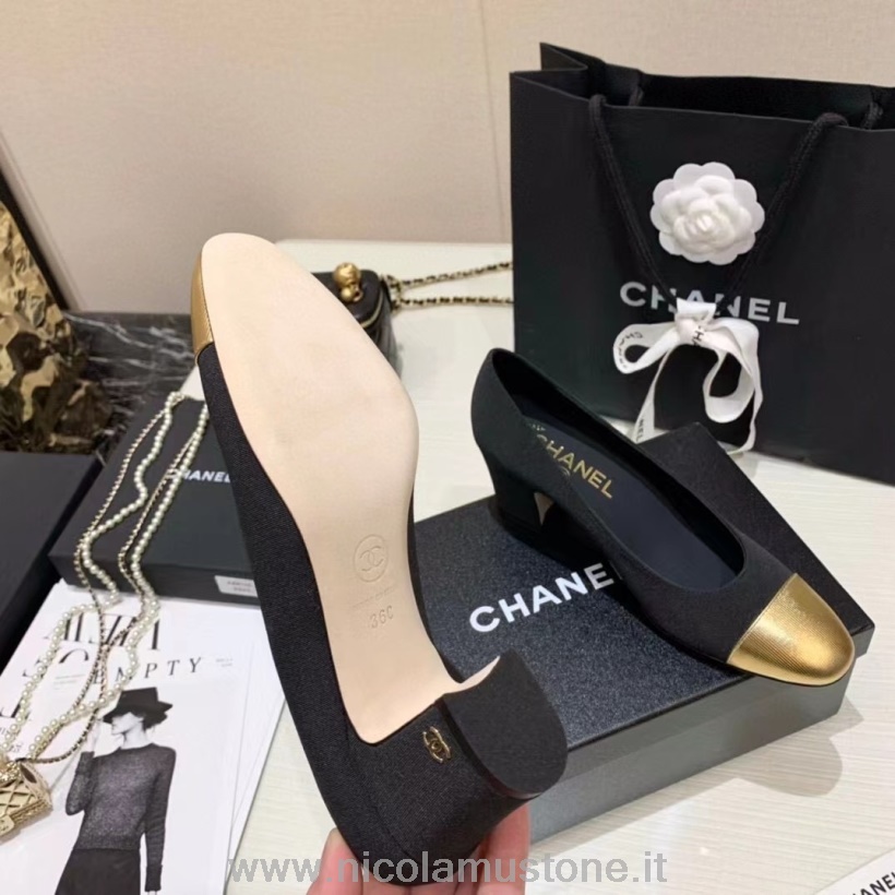 γνήσιας ποιότητας αντλίες Chanel από δέρμα μοσχαριού συλλογή άνοιξη/καλοκαίρι 2021 μαύρο/χρυσό