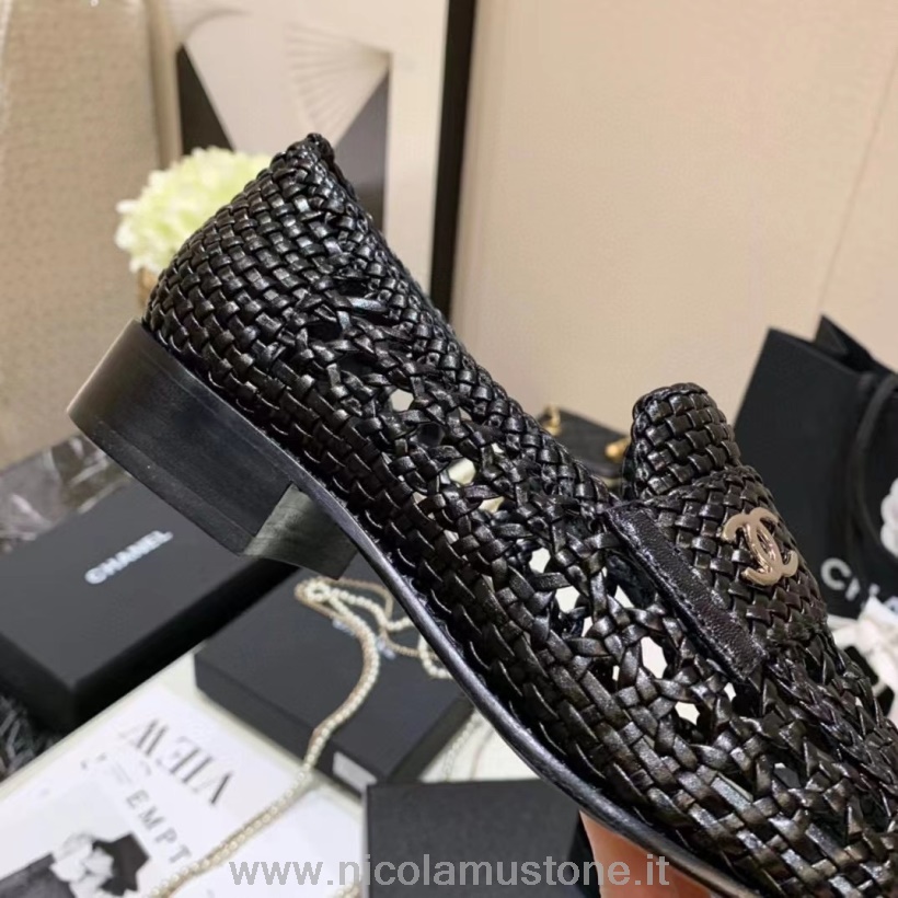 αυθεντικής ποιότητας Chanel υφαντά Loafers Driver δέρμα μοσχαριού συλλογή φθινόπωρο/χειμώνας 2021 μαύρο