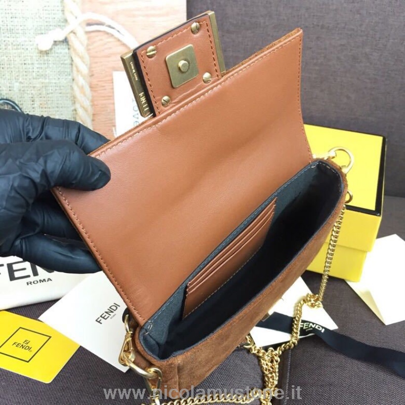 γνήσιας ποιότητας τσάντα Mini Baguette Fendi 18cm δέρμα σουέτ συλλογή άνοιξη/καλοκαίρι 2019 καφέ